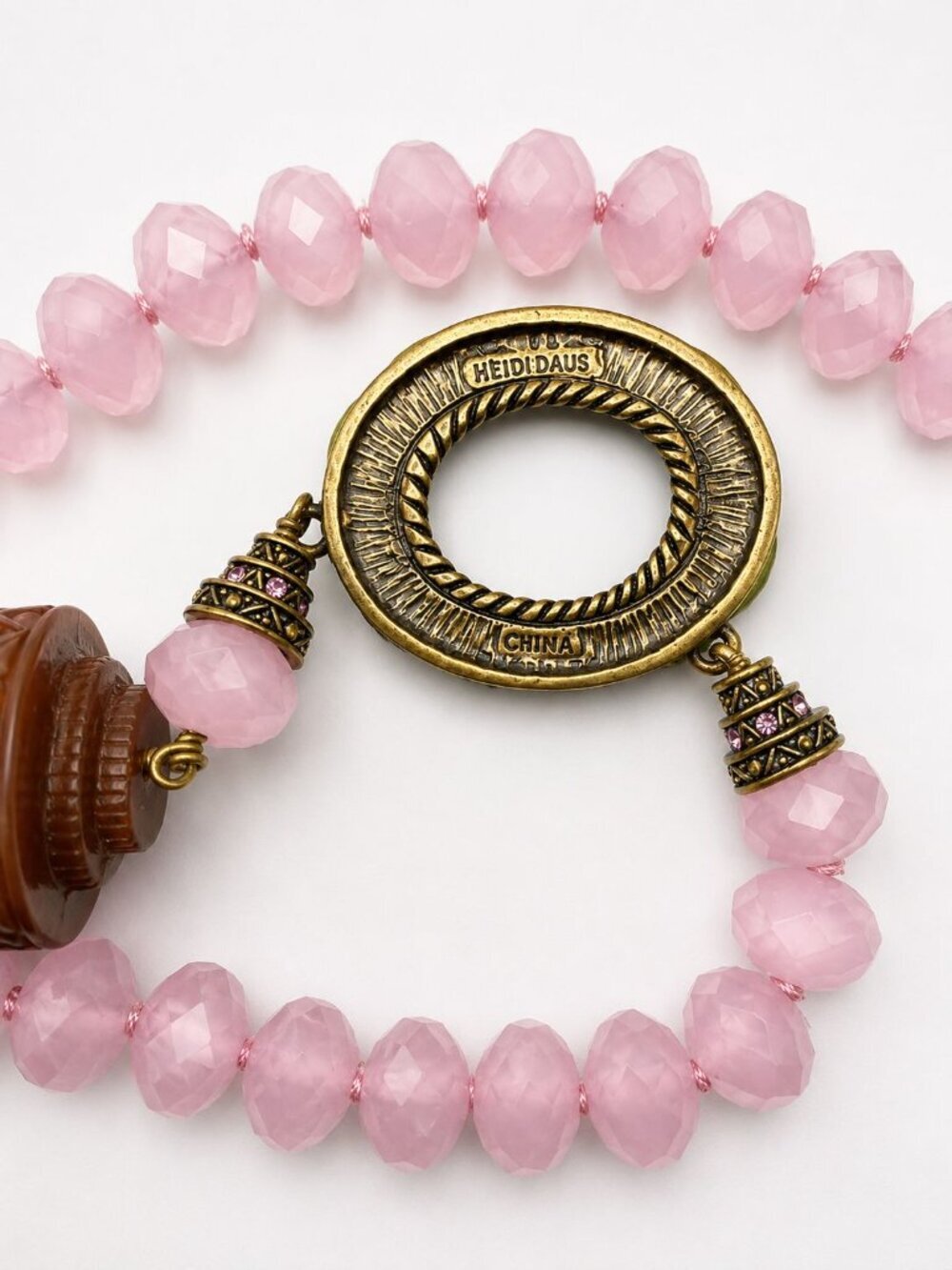 Heidi Daus Asian Inspired Rose Quartz Swarovski Crystal Toggle Necklace - Picture 6 of 8